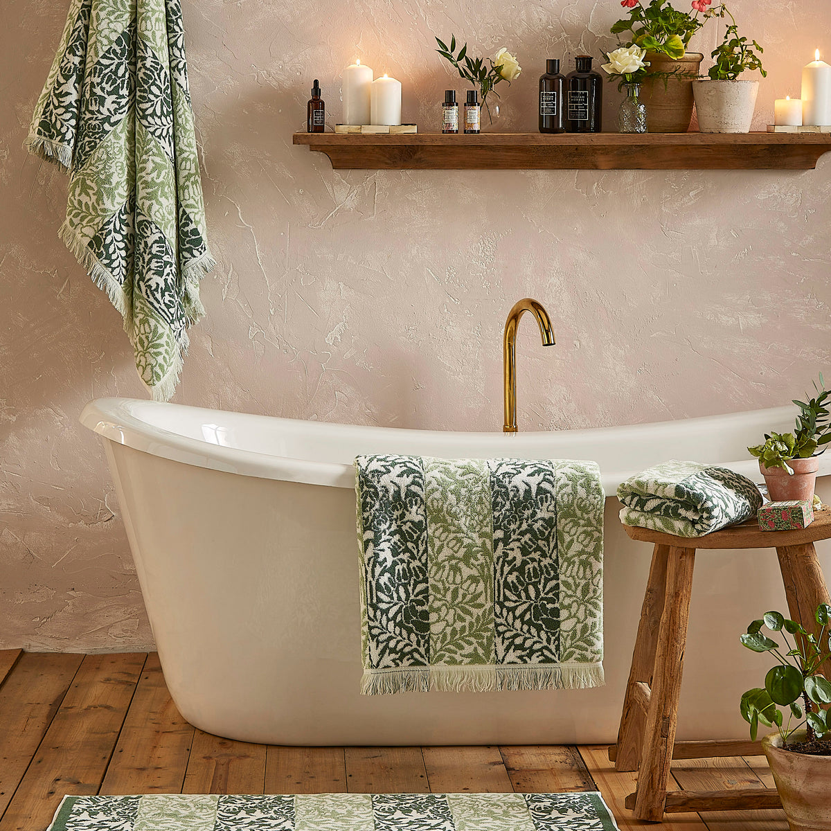 William Morris At Home Rose Stripe Towel Sage