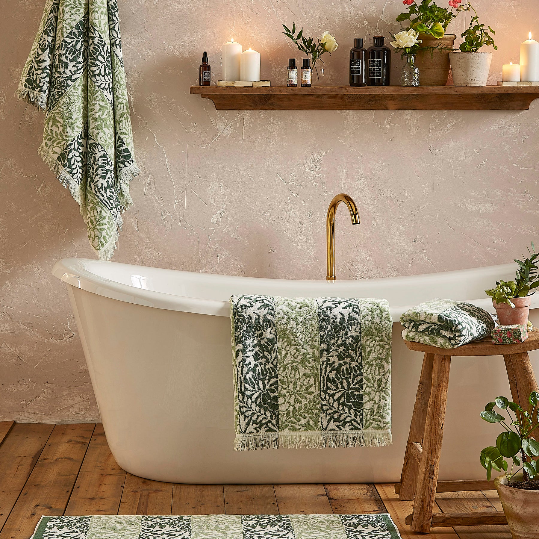 William Morris At Home Rose Stripe Bath Mat Sage