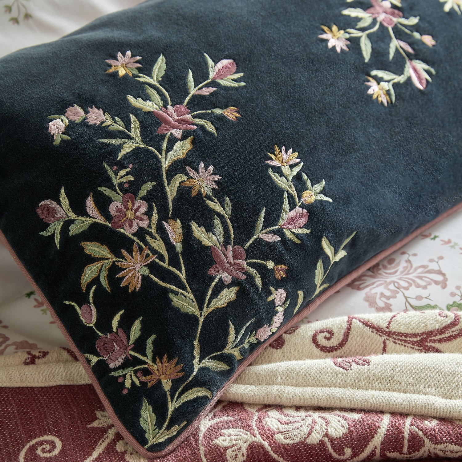 Historic Royal Palaces Royal Court Embroidery 30cm x 50cm Filled Cushion Multi