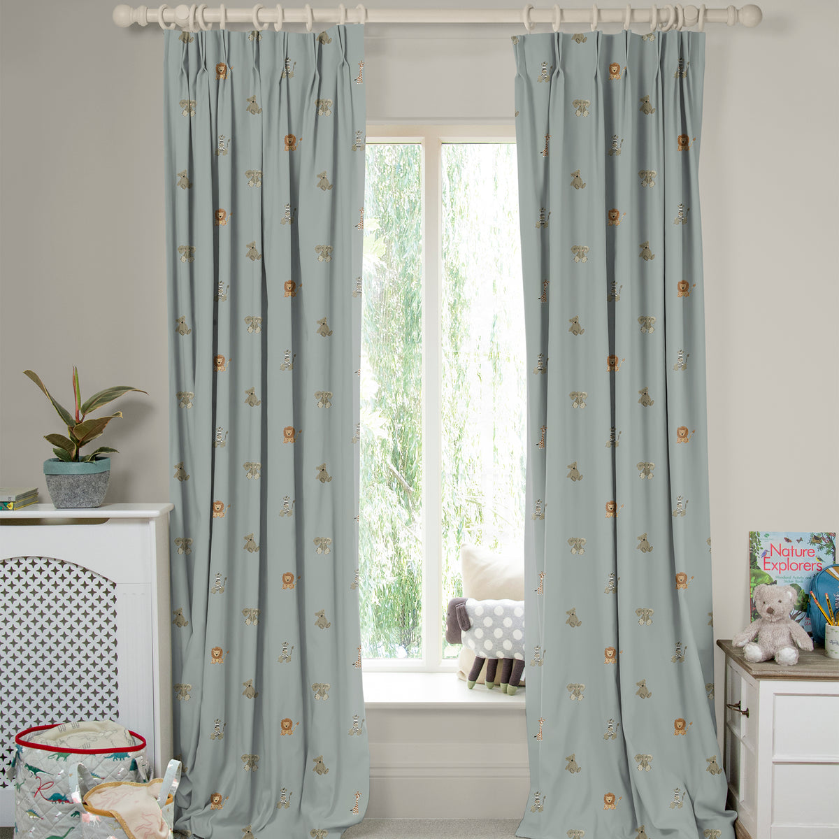 Sophie Allport Bears Made To Measure Curtains Sage Green