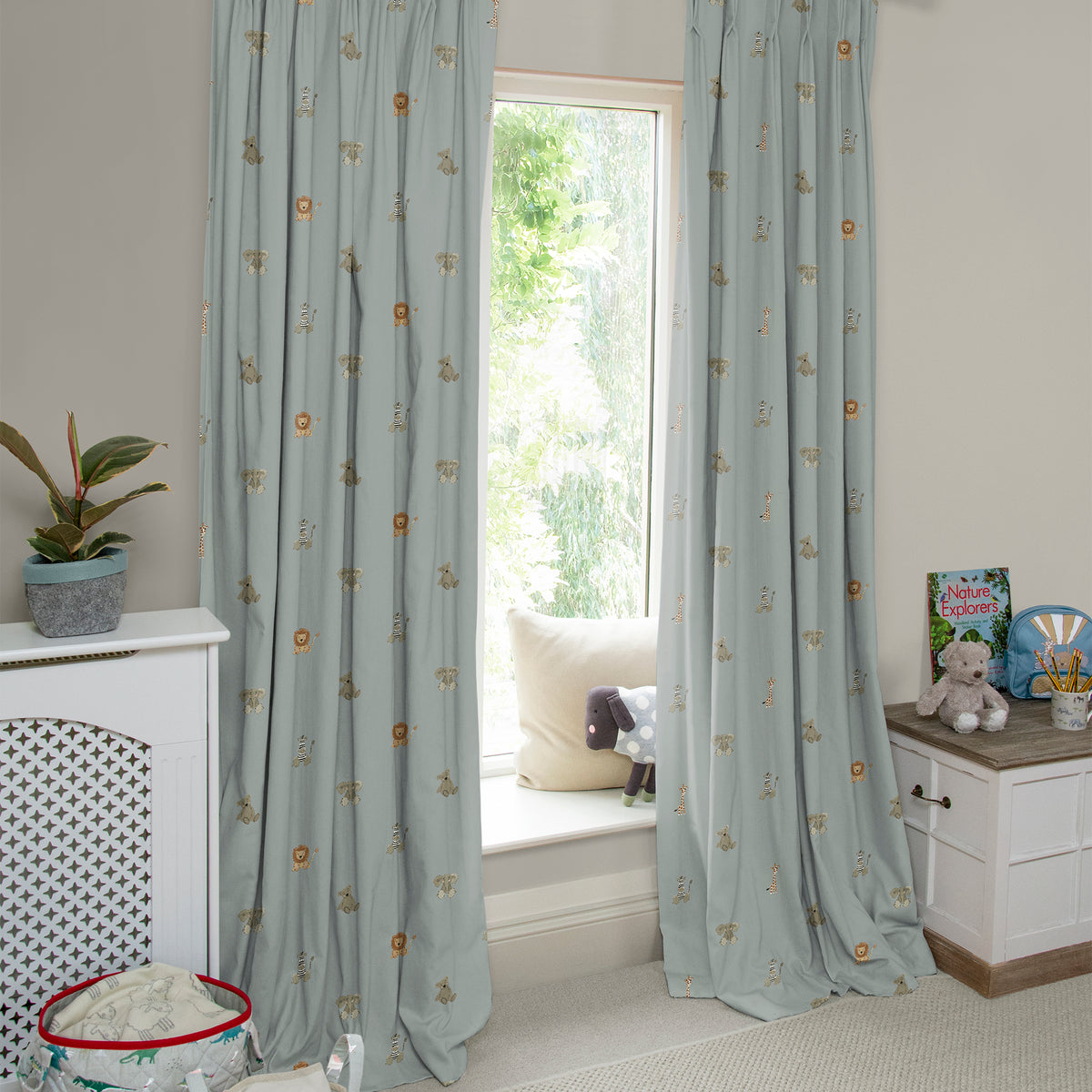 Sophie Allport Bears Made To Measure Curtains Sage Green