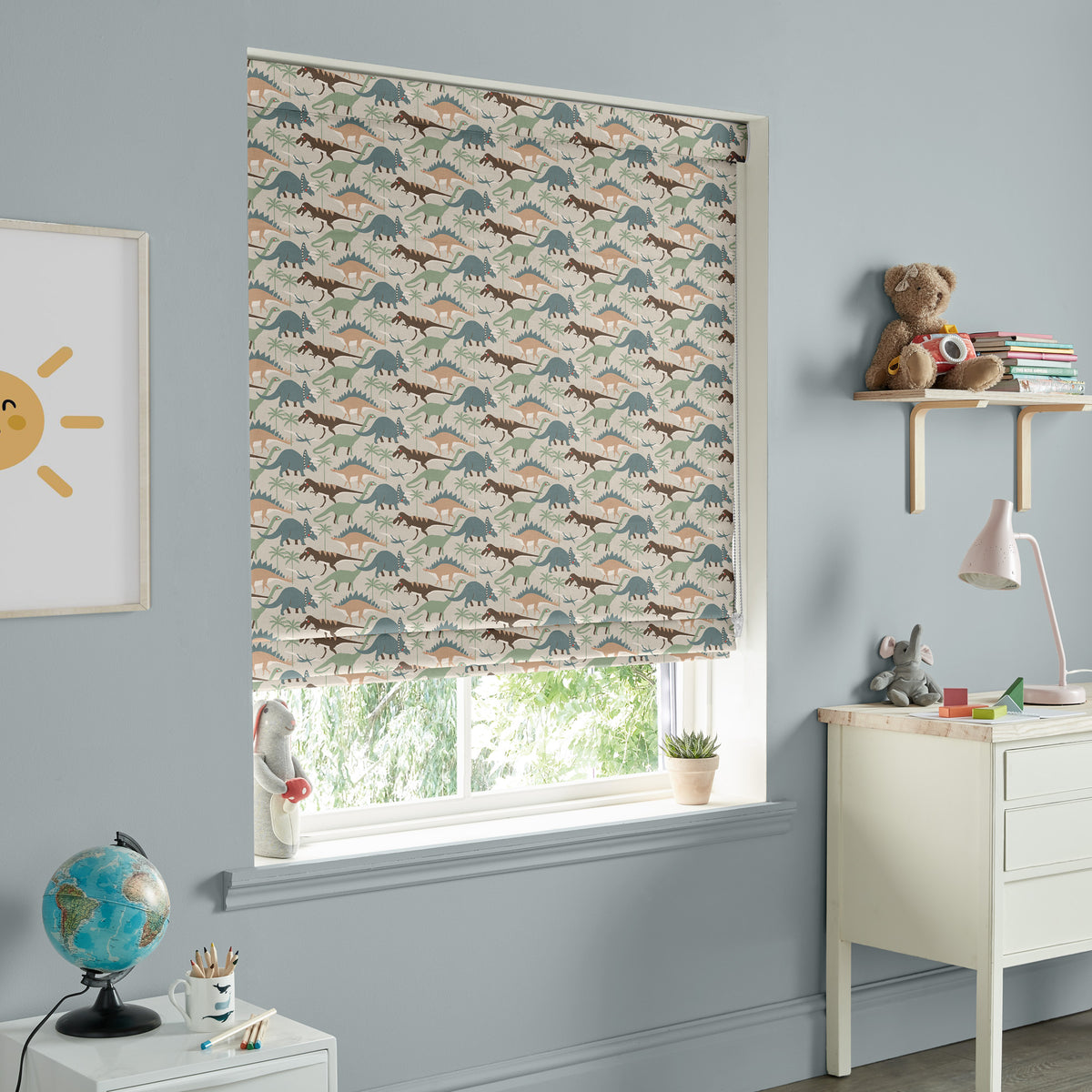 Sophie Allport Dinosaur Camouflage Made To Measure Roman Blind Khaki