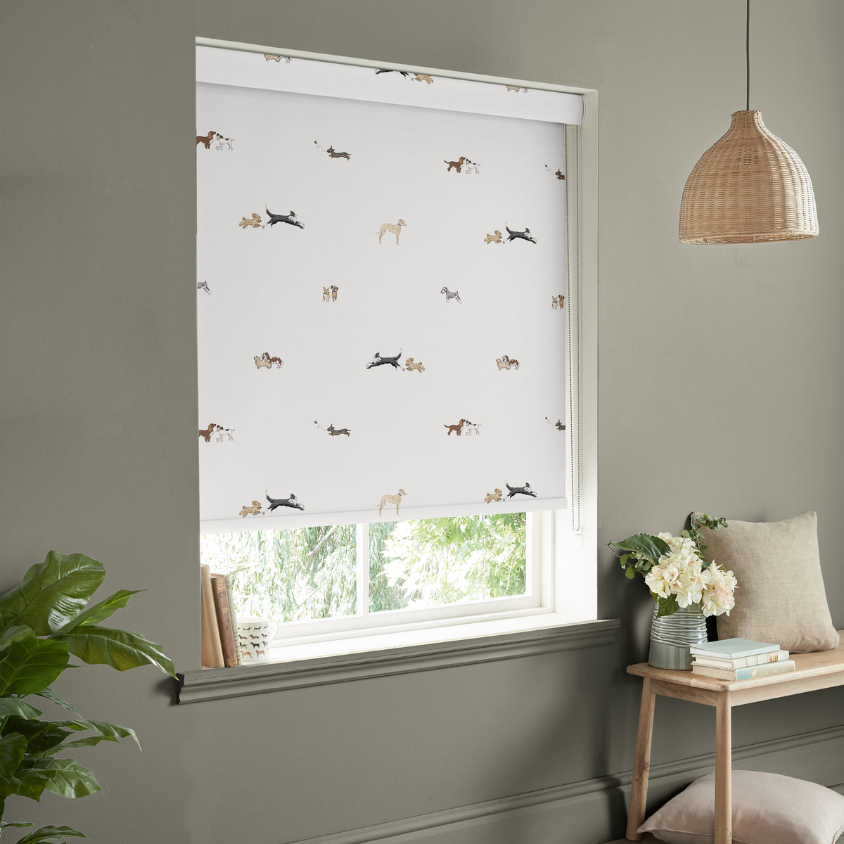 Sophie Allport Doggy Daycare Blackout Made To Measure Roller Blind Off White