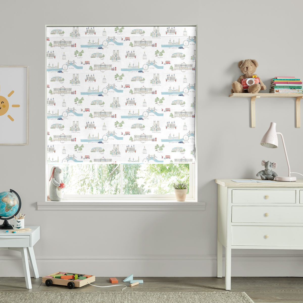 Sophie Allport London Scene Made To Measure Curtains White Blue