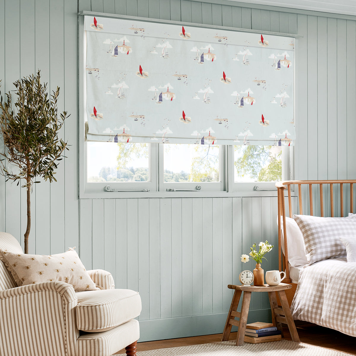 Sophie Allport Coastal Boats Made To Measure Roman Blind Blue