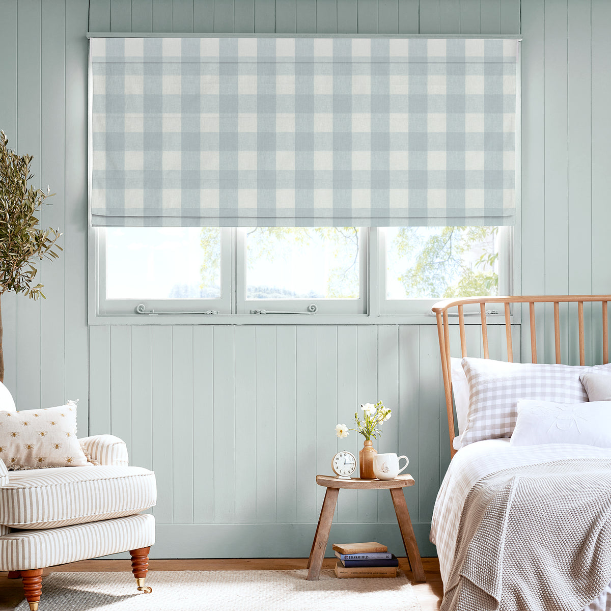 Sophie Allport Gingham Made To Measure Roman Blind Pale Blue