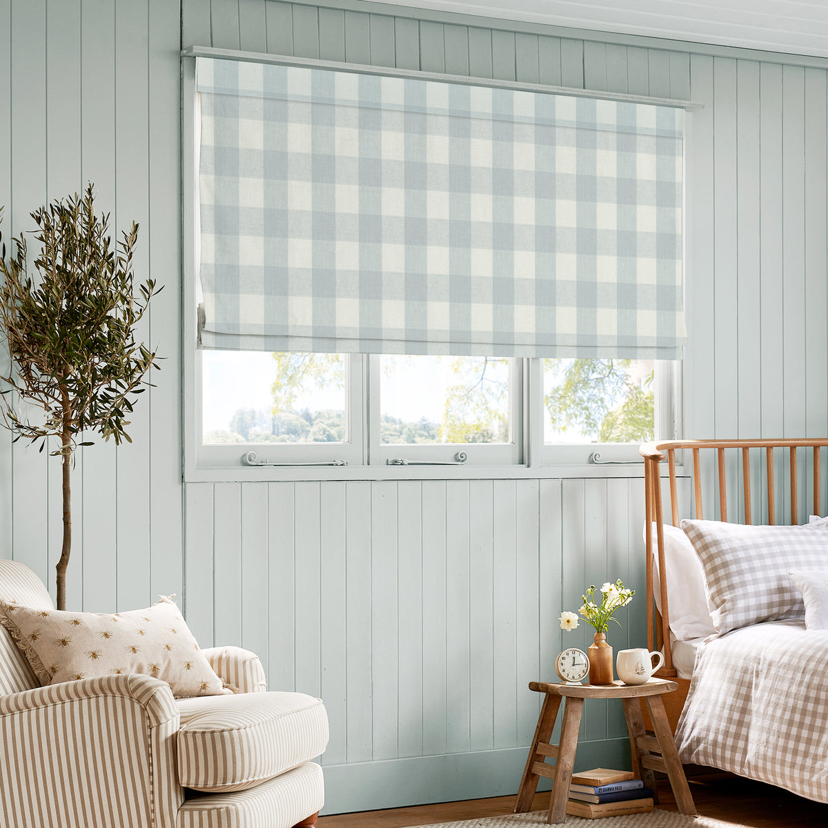 Sophie Allport Gingham Made To Measure Roman Blind Pale Blue