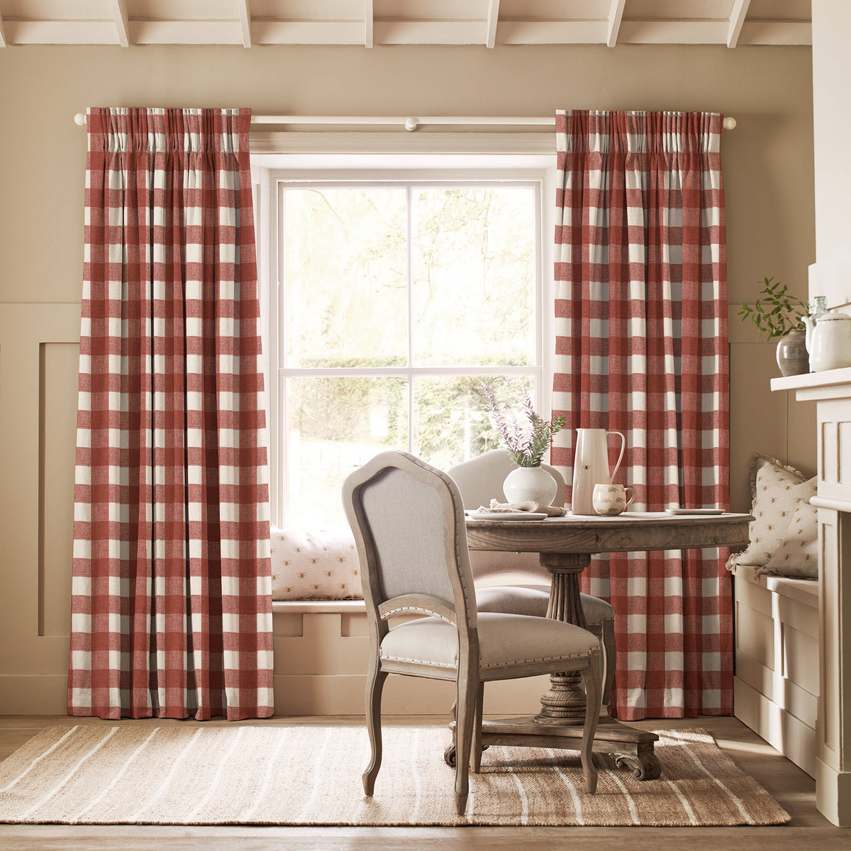 Sophie Allport Gingham Made To Measure Curtains Rustic Red