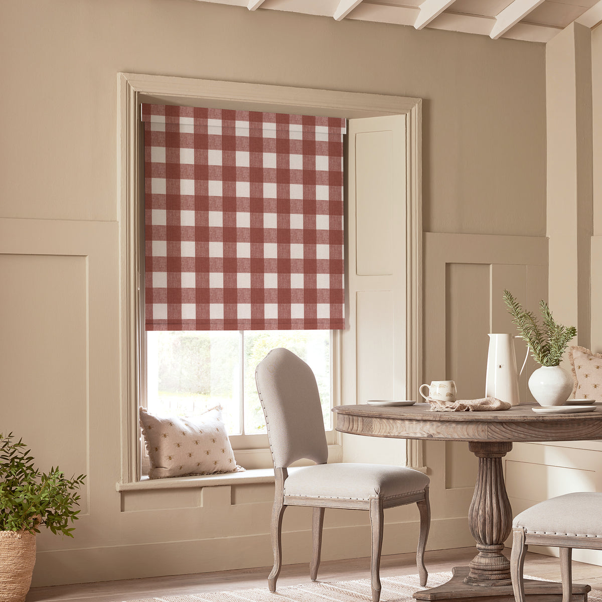 Sophie Allport Gingham Translucent Made To Measure Roller Blind Rustic Red