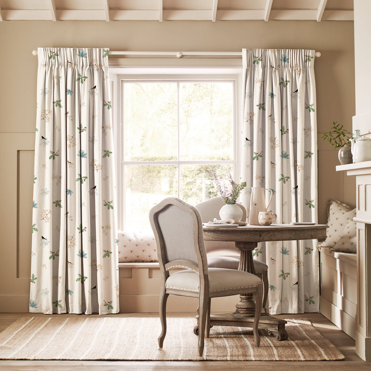 Sophie Allport Orchard Birds Made To Measure Curtains Off White
