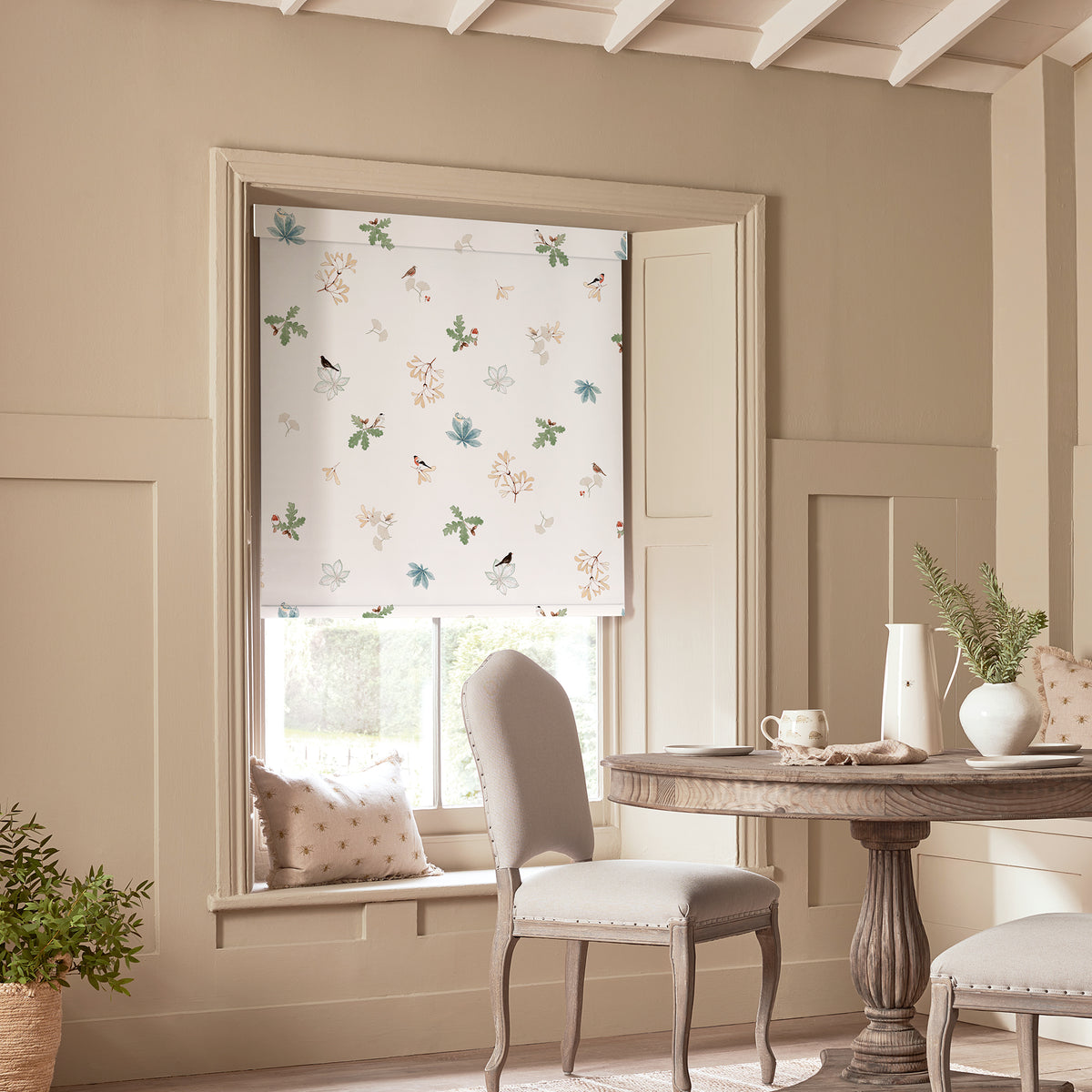 Sophie Allport Orchard Birds Blackout Made To Measure Roller Blind Off White