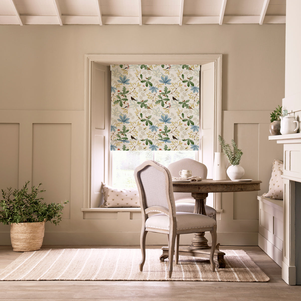 Sophie Allport Orchard Birds Made To Measure Roman Blind Blue Green
