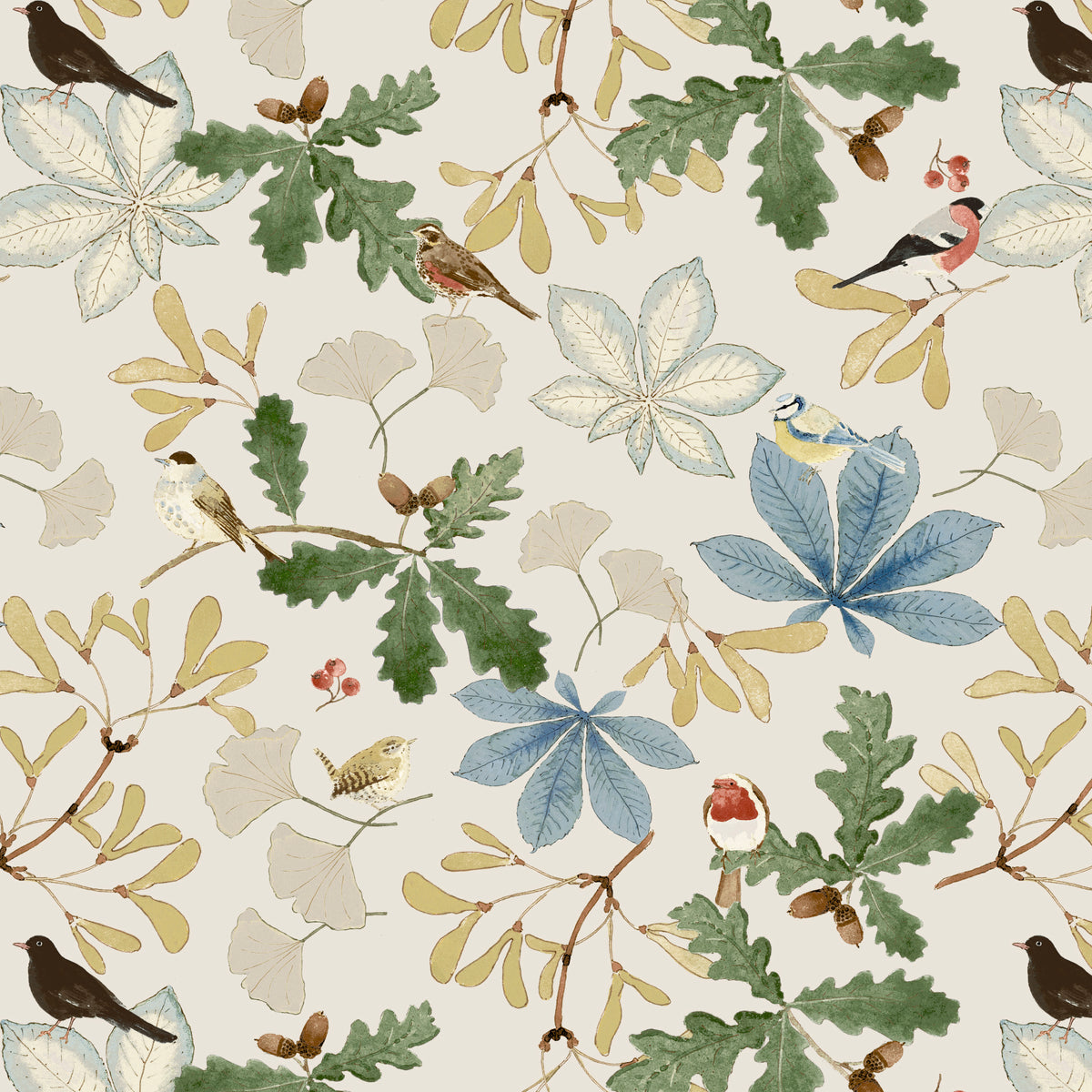 Sophie Allport Orchard Birds Made To Measure Roman Blind Blue Green