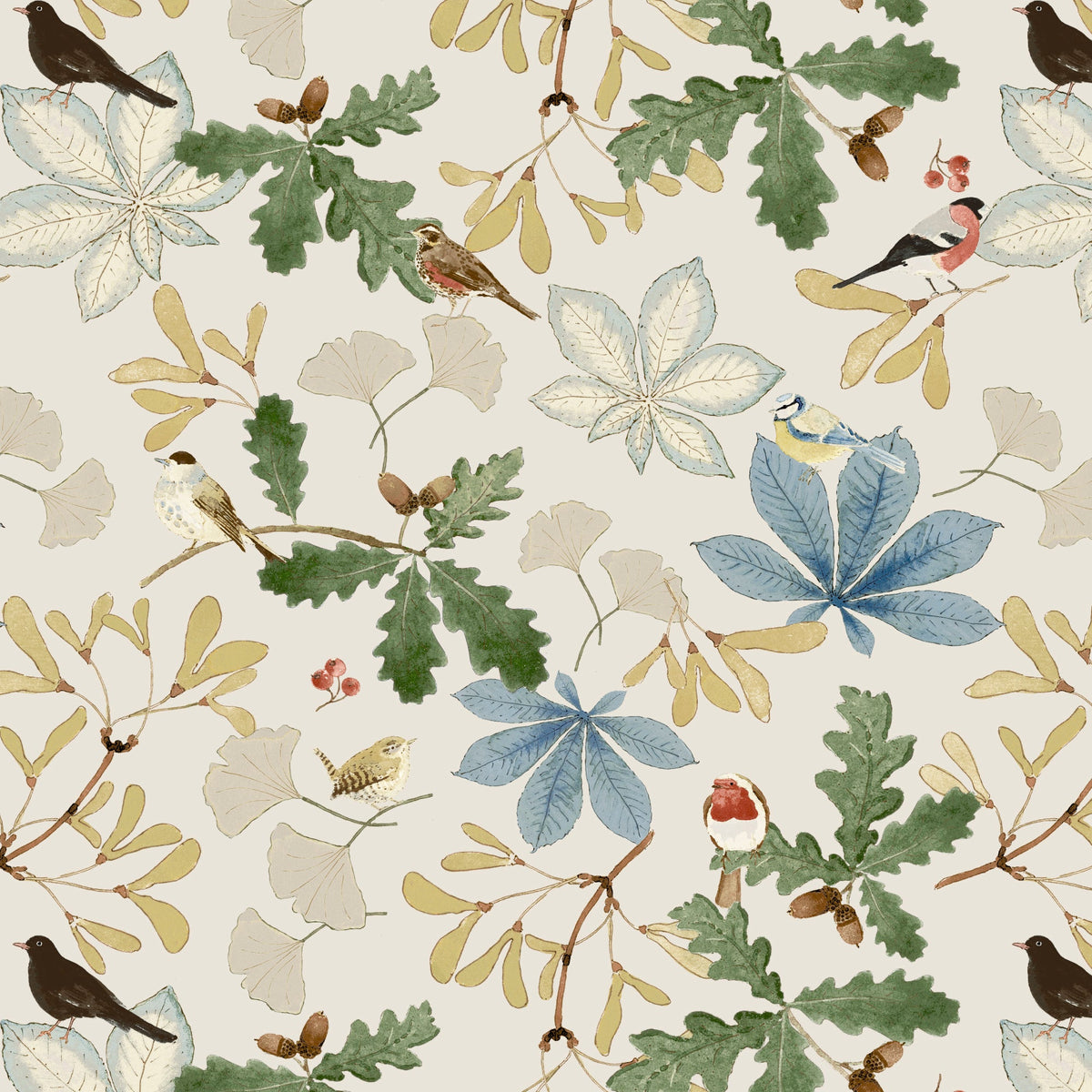 Sophie Allport Orchard Birds Translucent Made To Measure Roller Blind Blue Green