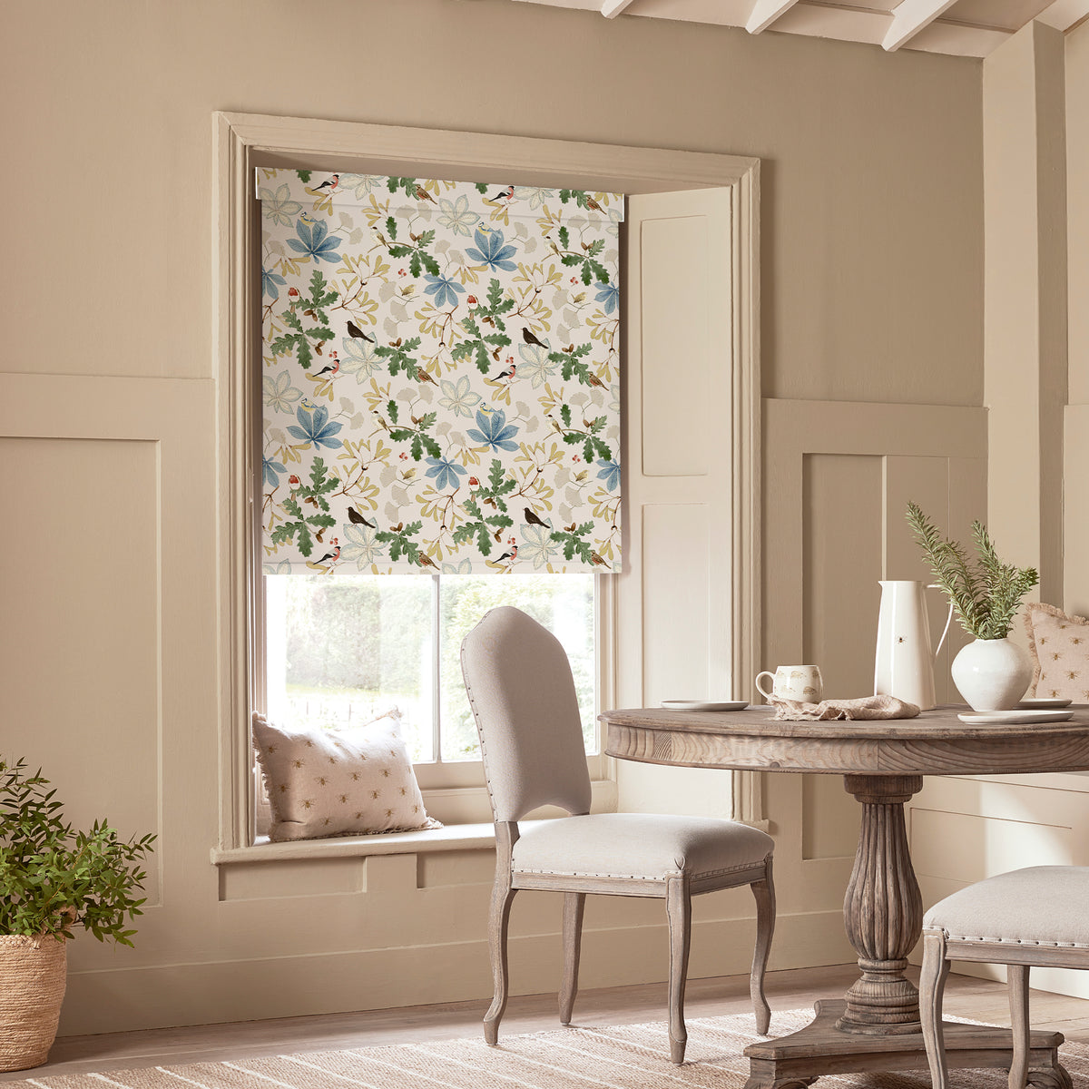 Sophie Allport Orchard Birds Translucent Made To Measure Roller Blind Blue Green