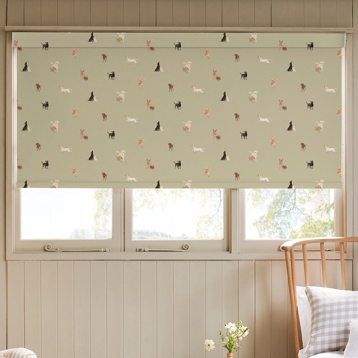 Sophie Allport Labradors And Retrievers Translucent Made To Measure Roller Blind Khaki