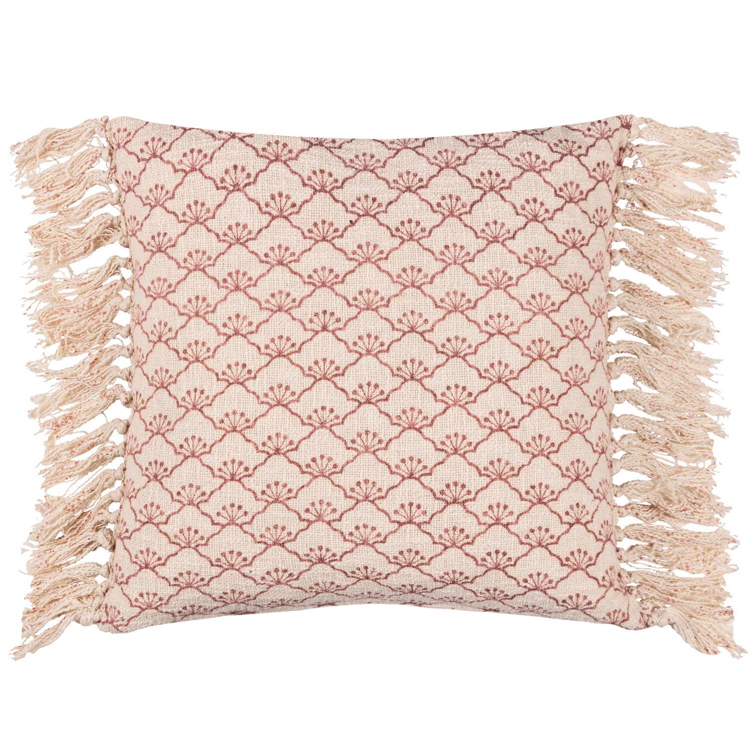 Yard Saku Blossom Fringed Cotton 50cm x 50cm Filled Cushion Kilm Red