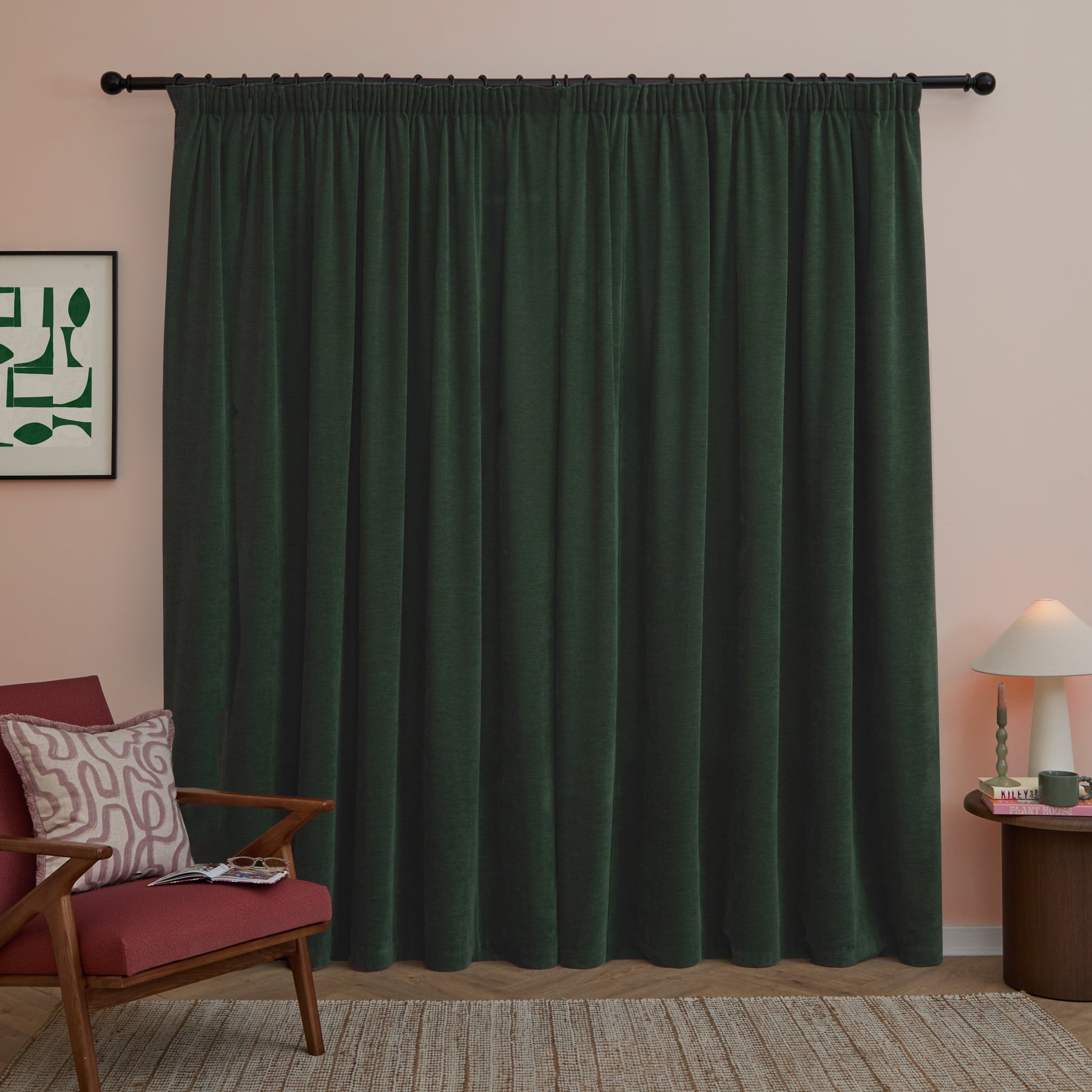 Furn Soft Chenille Ready Made Blackout Curtains Bottle