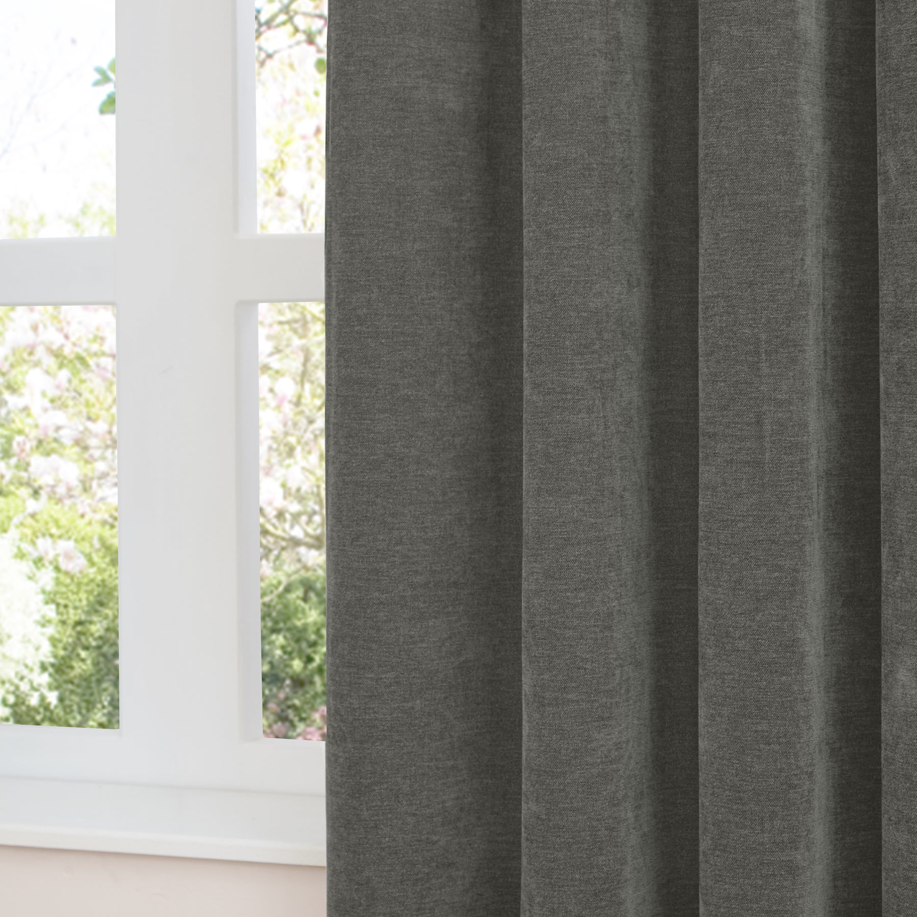 Furn Soft Chenille Ready Made Blackout Curtains Charcoal