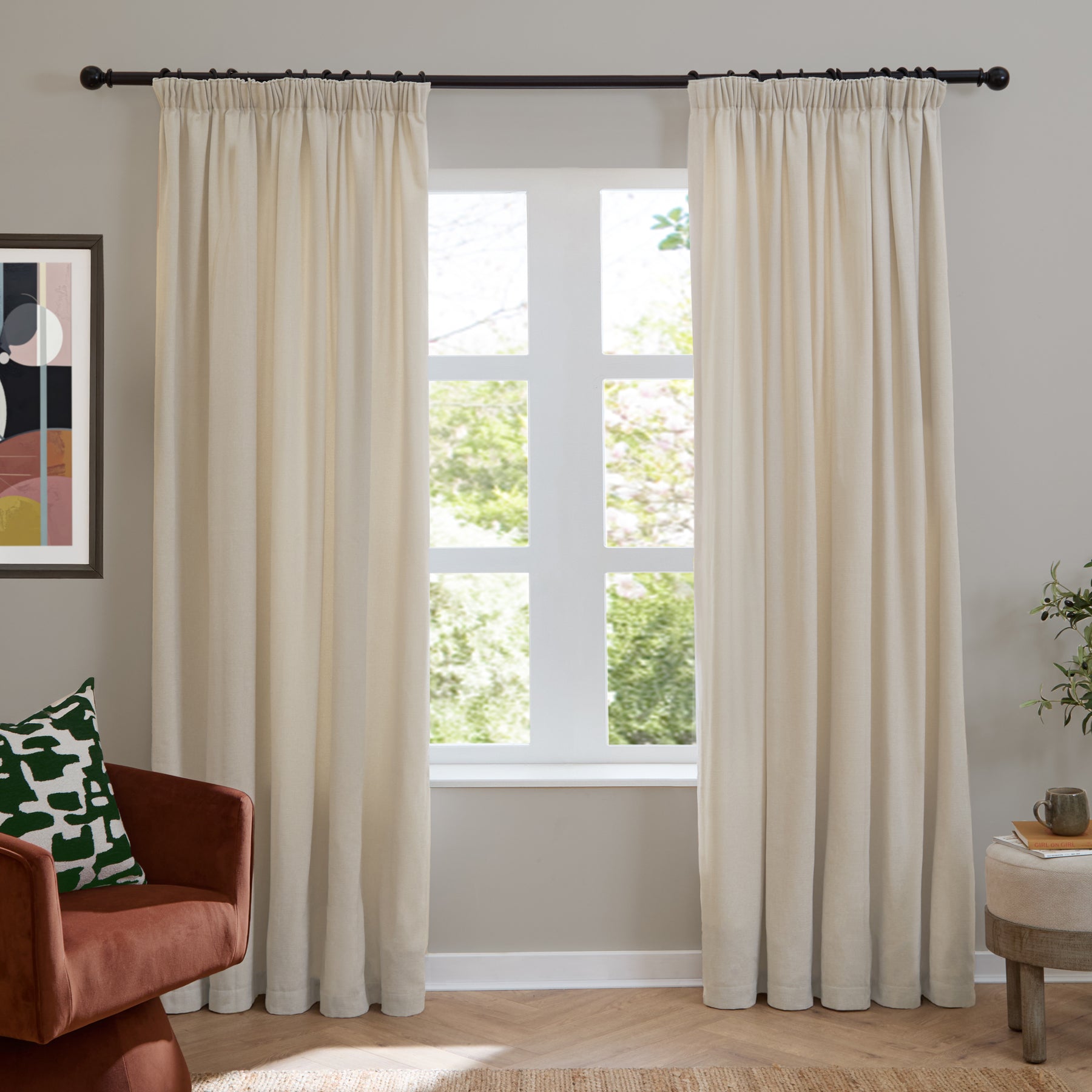 Furn Soft Chenille Ready Made Blackout Curtains Ecru