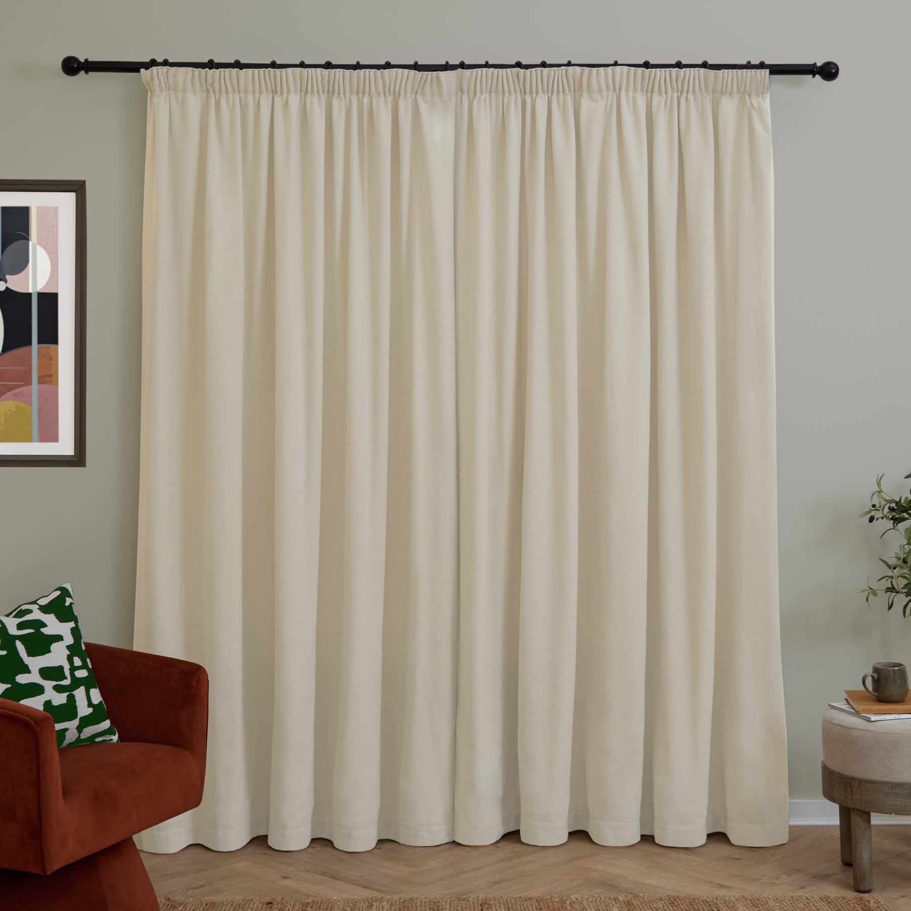 Furn Soft Chenille Ready Made Blackout Curtains Ecru