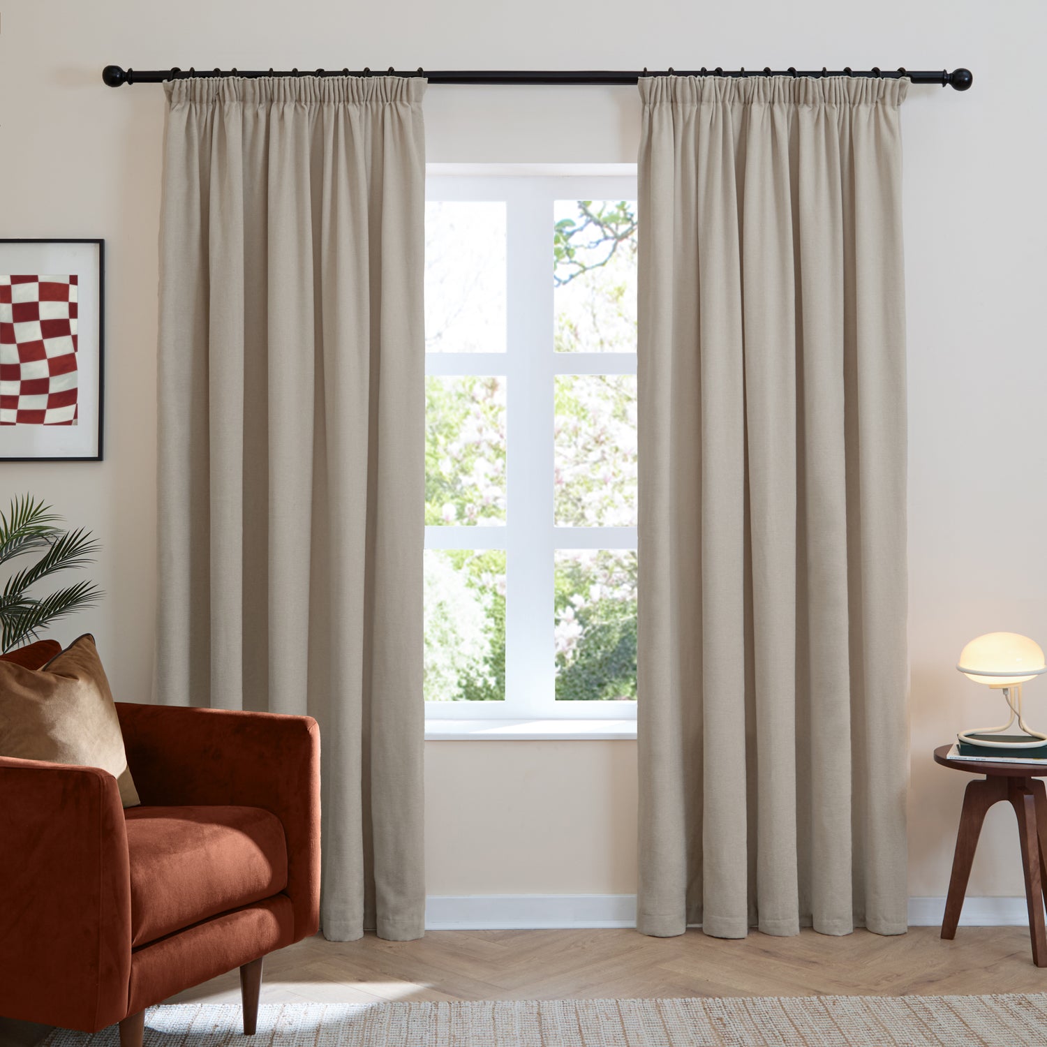 Furn Soft Chenille Ready Made Blackout Curtains Natural