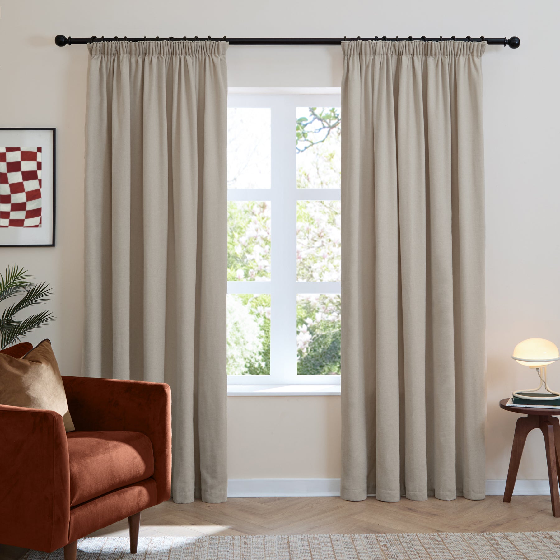 Furn Soft Chenille Ready Made Blackout Curtains Natural