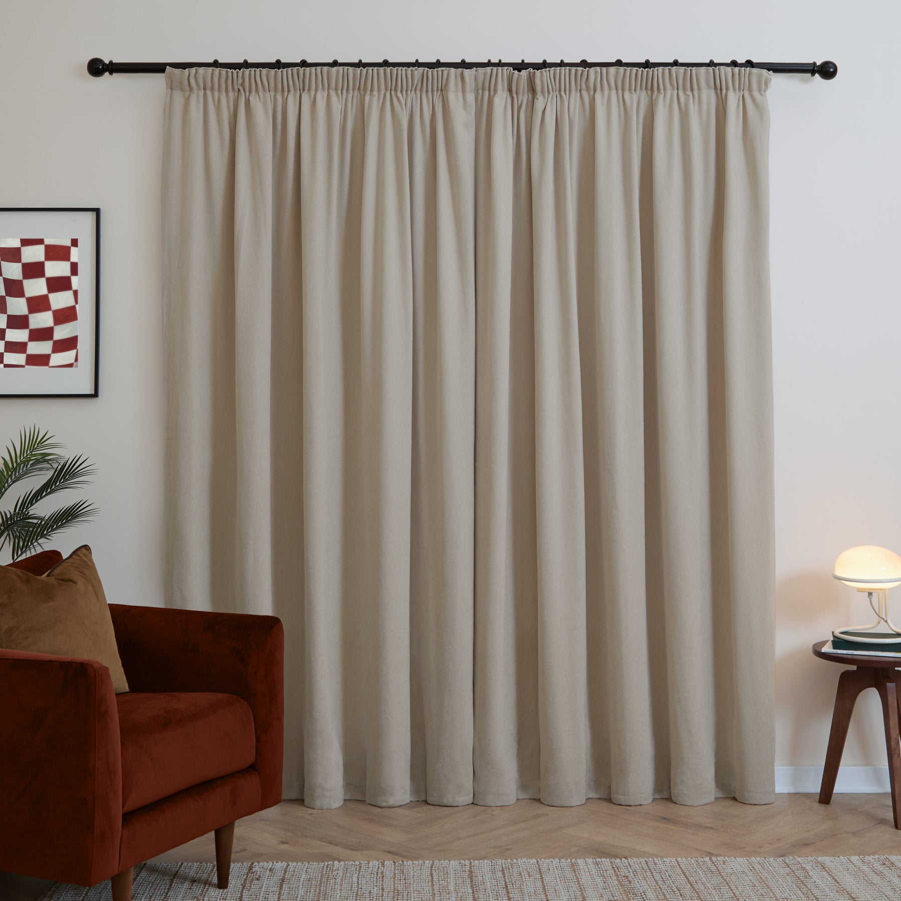 Furn Soft Chenille Ready Made Blackout Curtains Natural