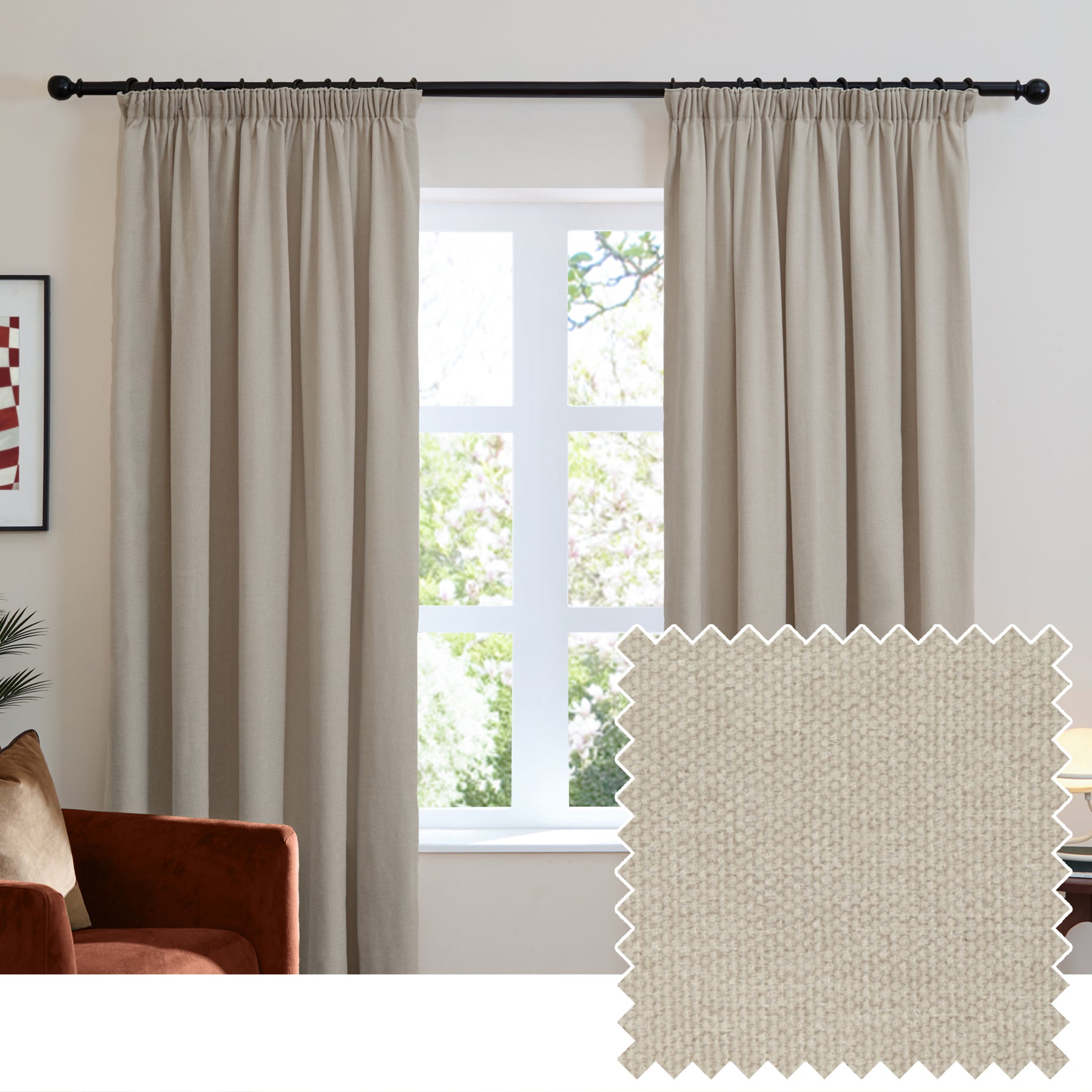 Furn Soft Chenille Ready Made Blackout Curtains Natural