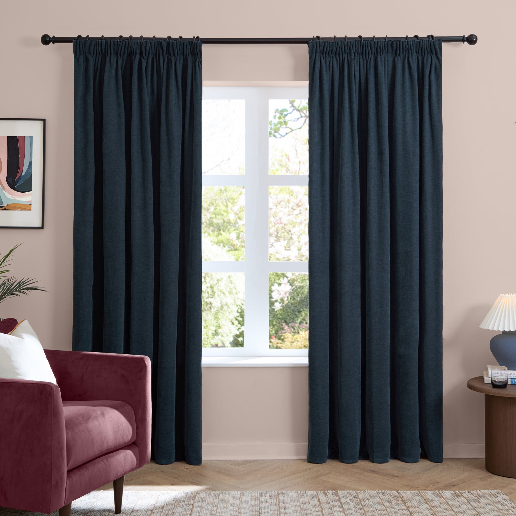 Furn Soft Chenille Ready Made Blackout Curtains Navy