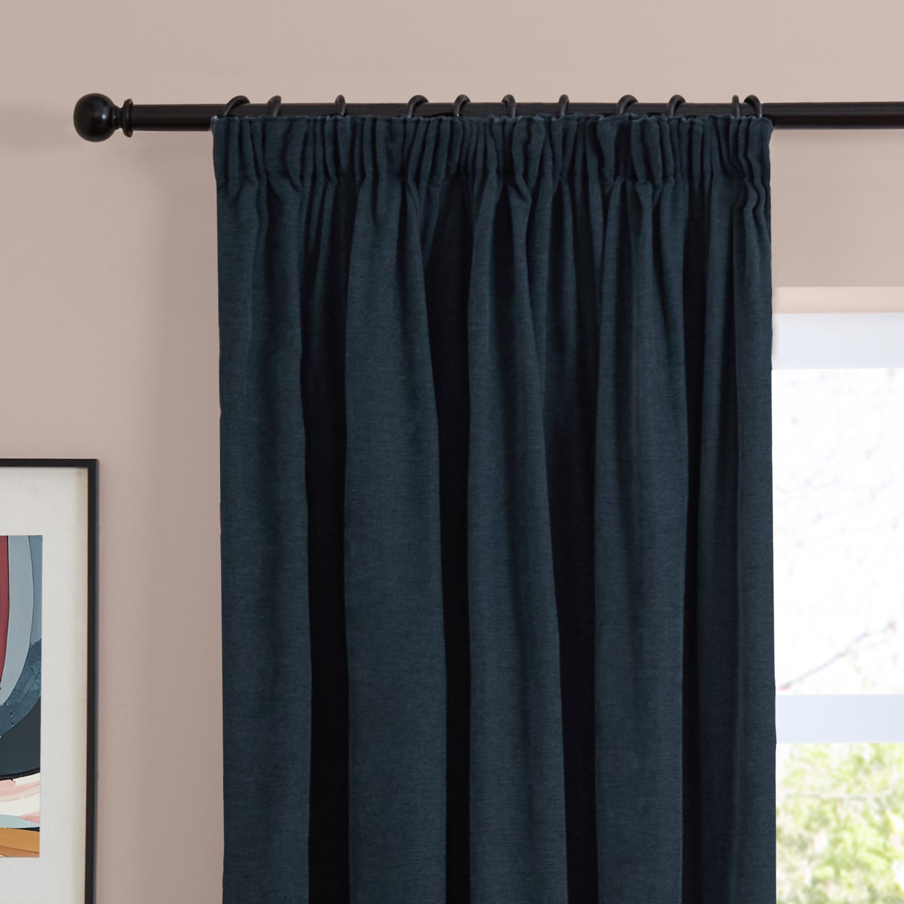 Furn Soft Chenille Ready Made Blackout Curtains Navy