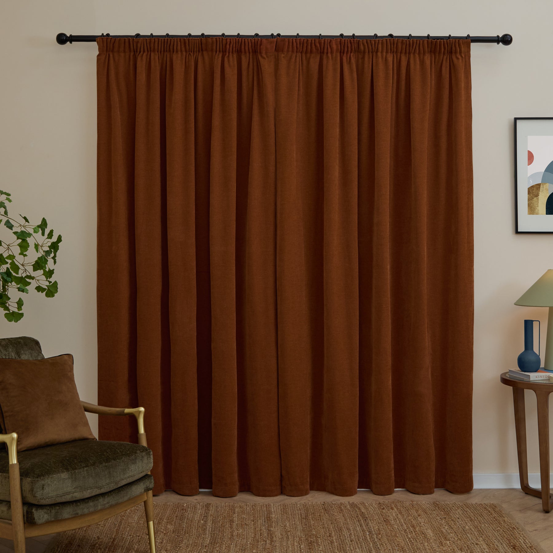 Furn Soft Chenille Ready Made Blackout Curtains Rust