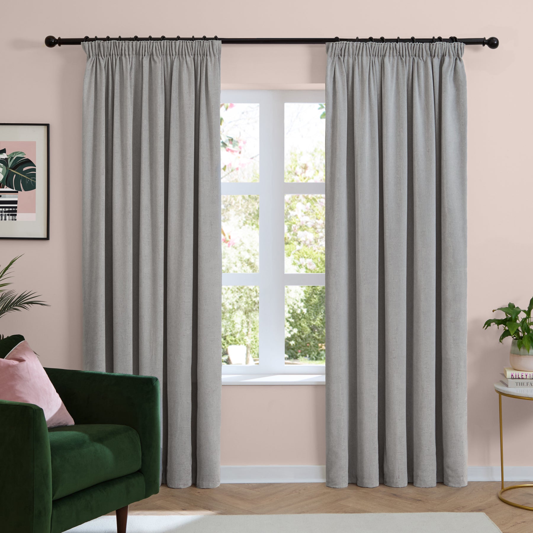 Furn Soft Chenille Ready Made Blackout Curtains Silver