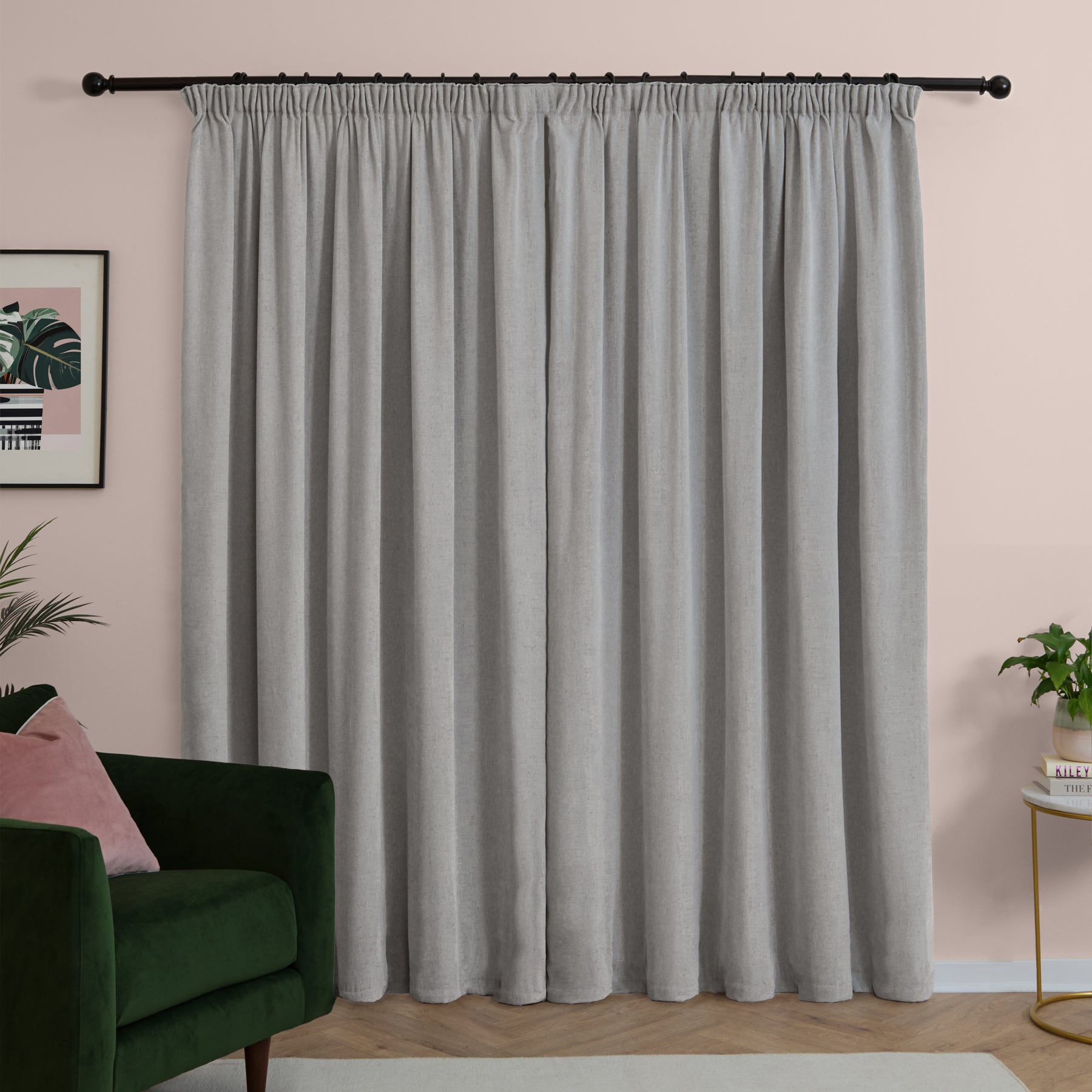Furn Soft Chenille Ready Made Blackout Curtains Silver