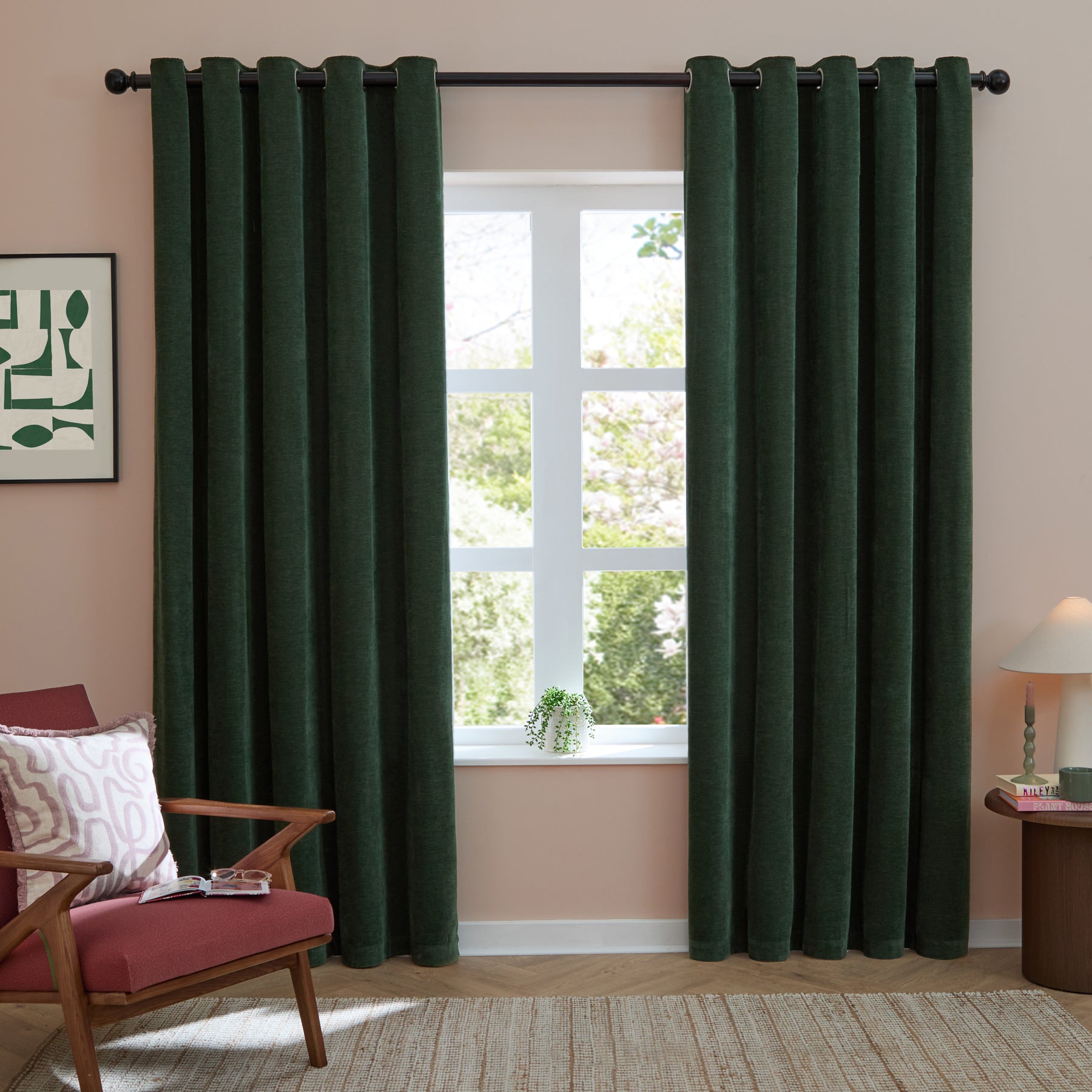 Furn Soft Chenille Ready Made Eyelet Blackout Curtains Bottle
