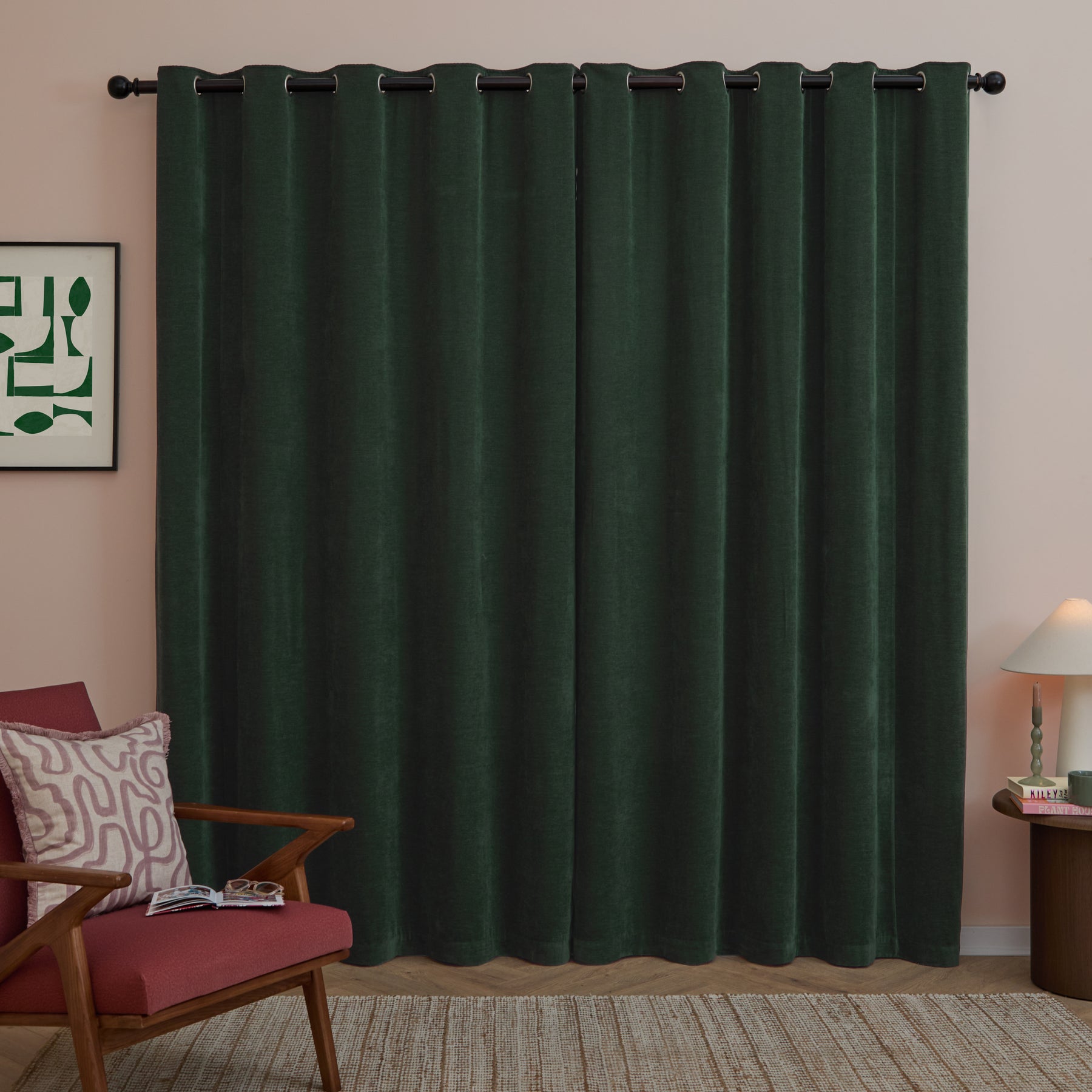 Furn Soft Chenille Ready Made Eyelet Blackout Curtains Bottle