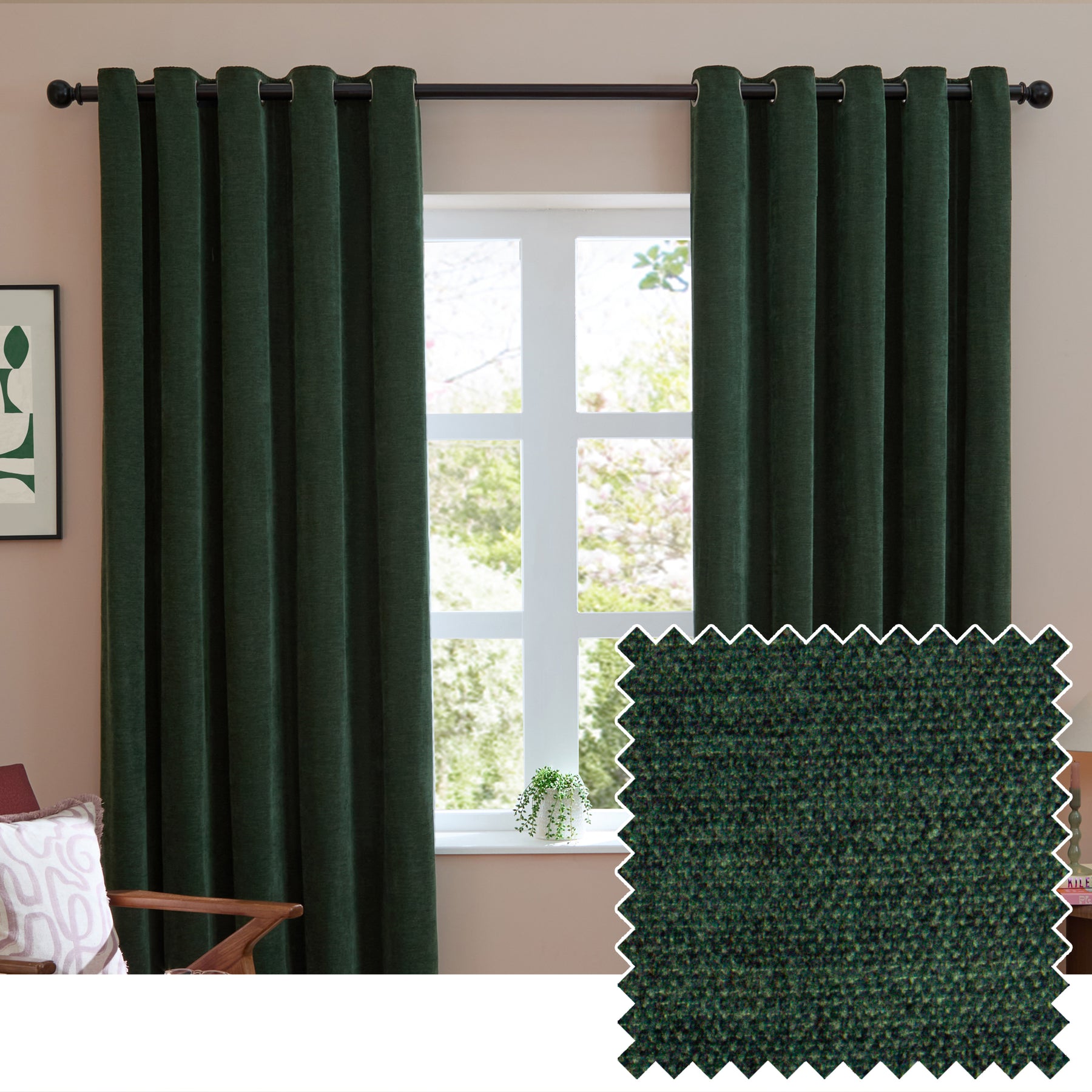 Furn Soft Chenille Ready Made Eyelet Blackout Curtains Bottle