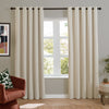 Furn Soft Chenille Ready Made Eyelet Blackout Curtains Ecru