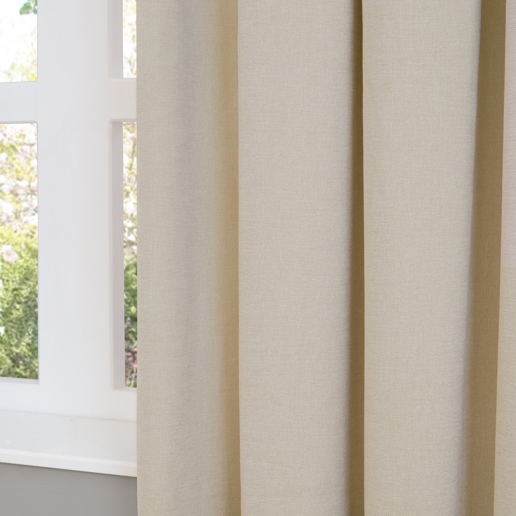 Furn Soft Chenille Ready Made Eyelet Blackout Curtains Ecru