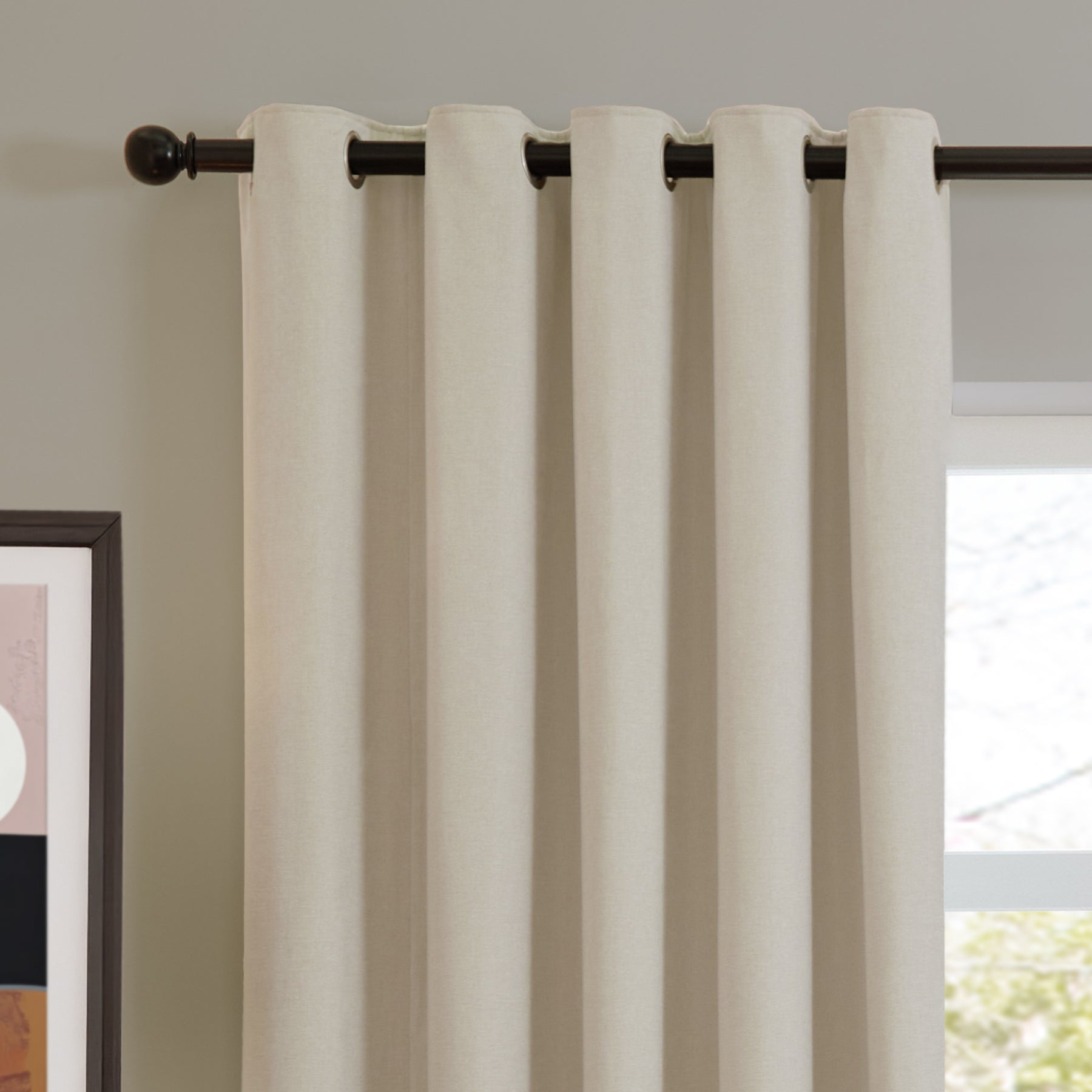 Furn Soft Chenille Ready Made Eyelet Blackout Curtains Ecru