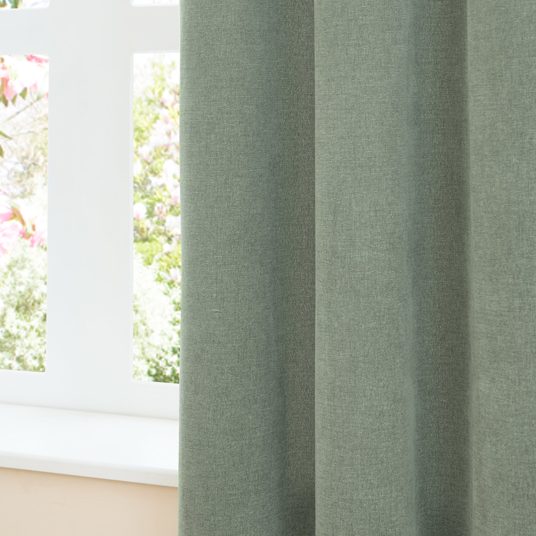 Furn Soft Chenille Ready Made Eyelet Blackout Curtains Green