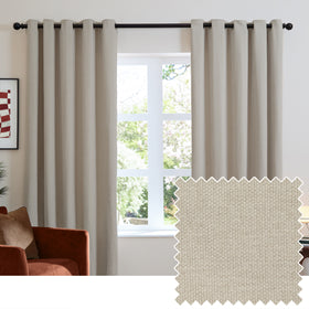 Furn Soft Chenille Ready Made Eyelet Blackout Curtains Natural