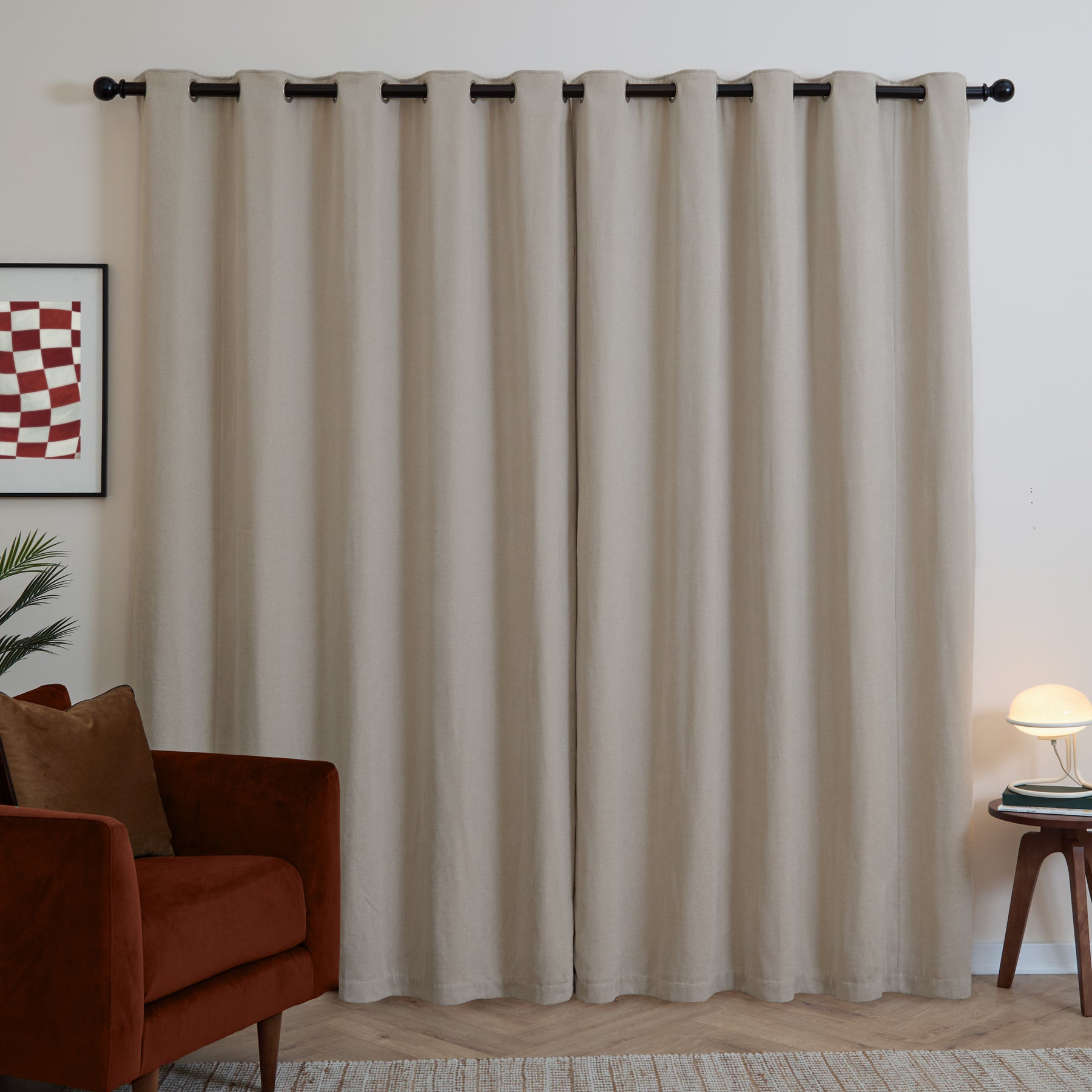 Furn Soft Chenille Ready Made Eyelet Blackout Curtains Natural