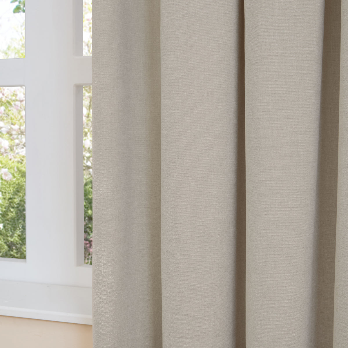 Furn Soft Chenille Ready Made Eyelet Blackout Curtains Natural