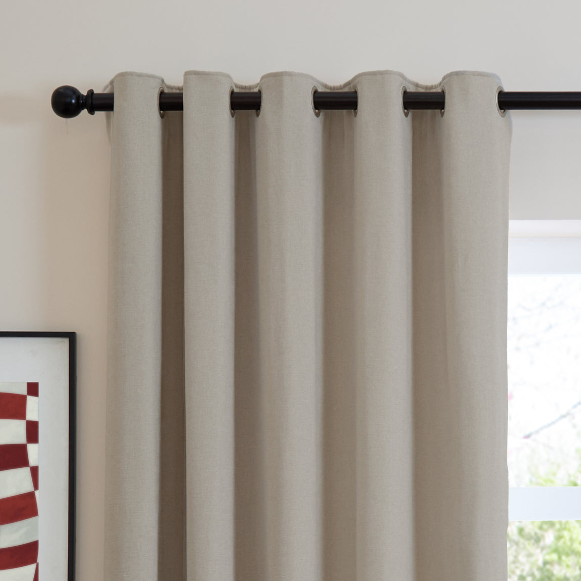 Furn Soft Chenille Ready Made Eyelet Blackout Curtains Natural