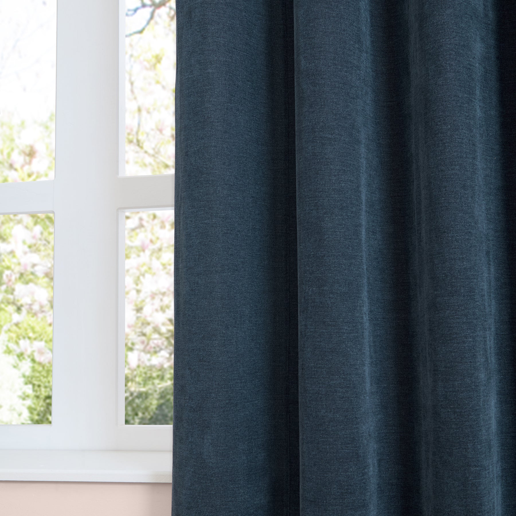 Furn Soft Chenille Ready Made Eyelet Blackout Curtains Navy