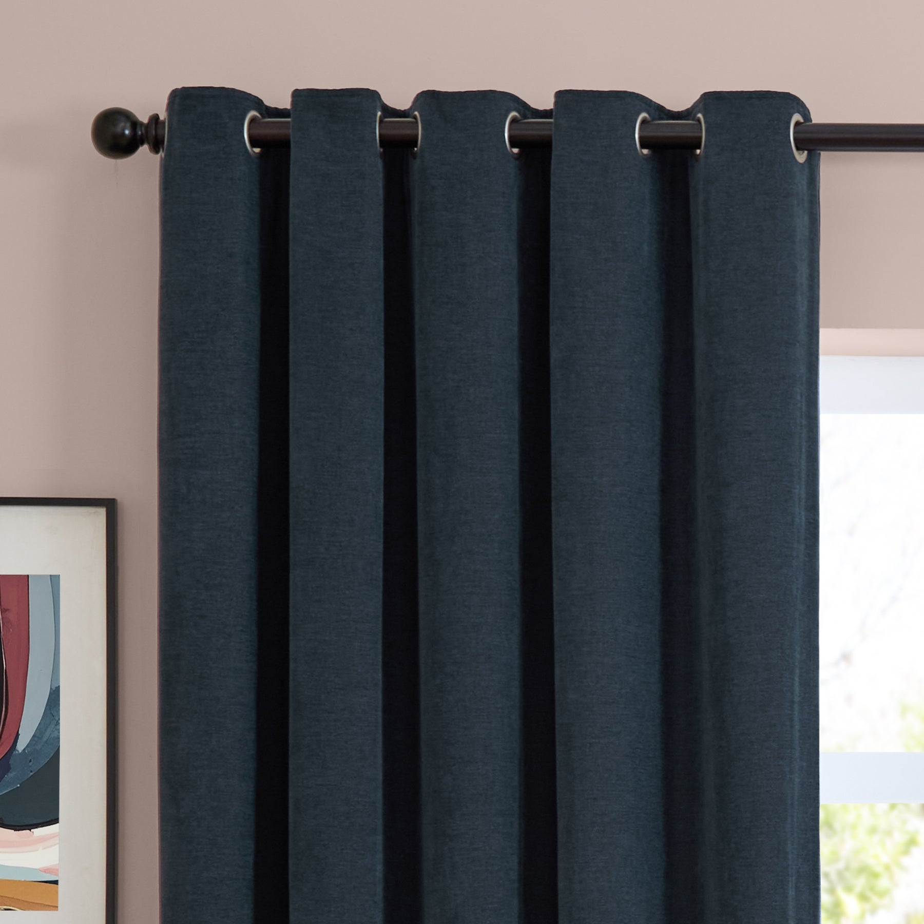 Furn Soft Chenille Ready Made Eyelet Blackout Curtains Navy