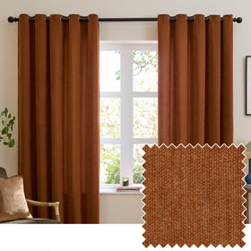 Furn Soft Chenille Ready Made Eyelet Blackout Curtains Rust