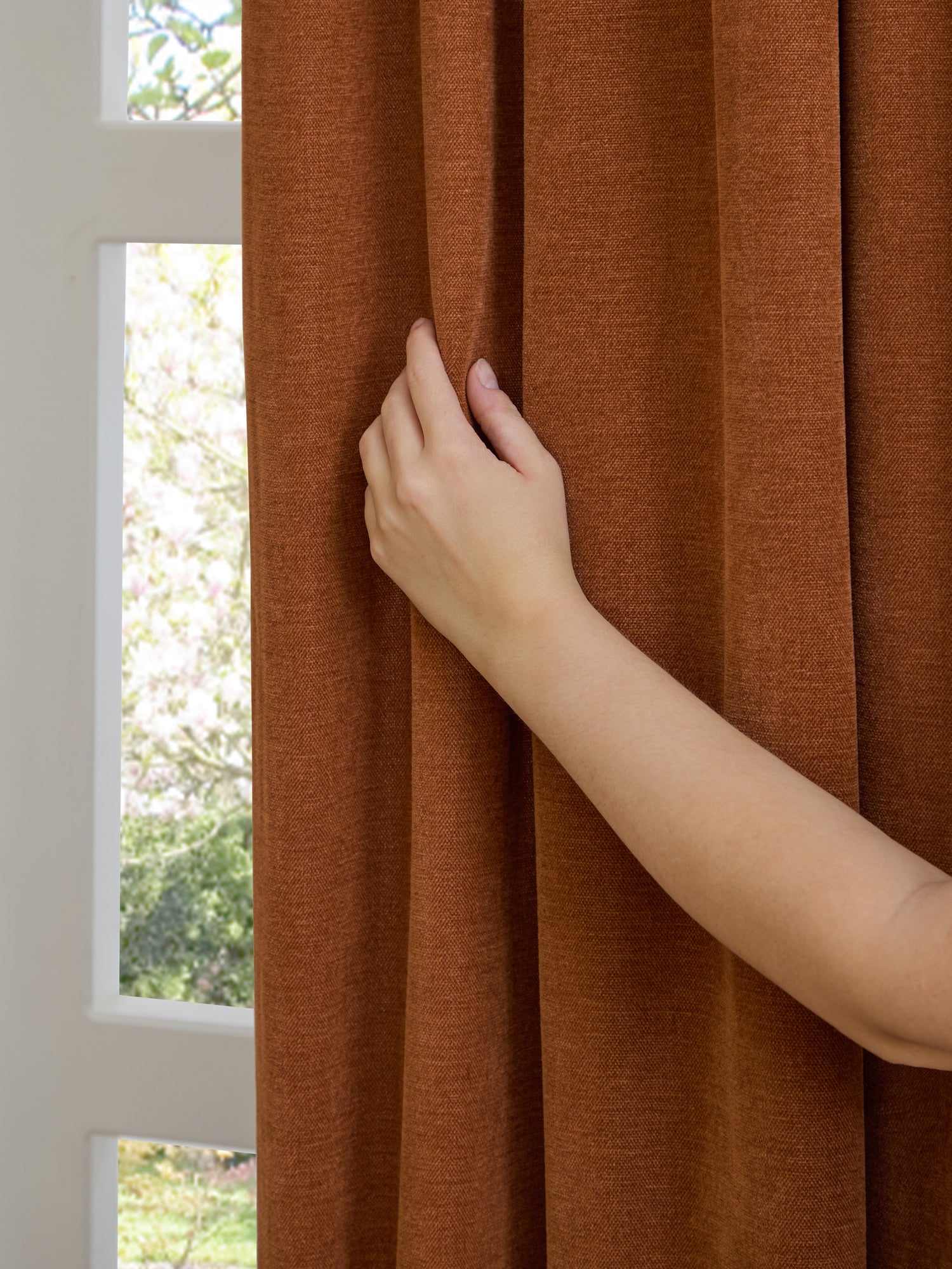 Furn Soft Chenille Ready Made Eyelet Blackout Curtains Rust