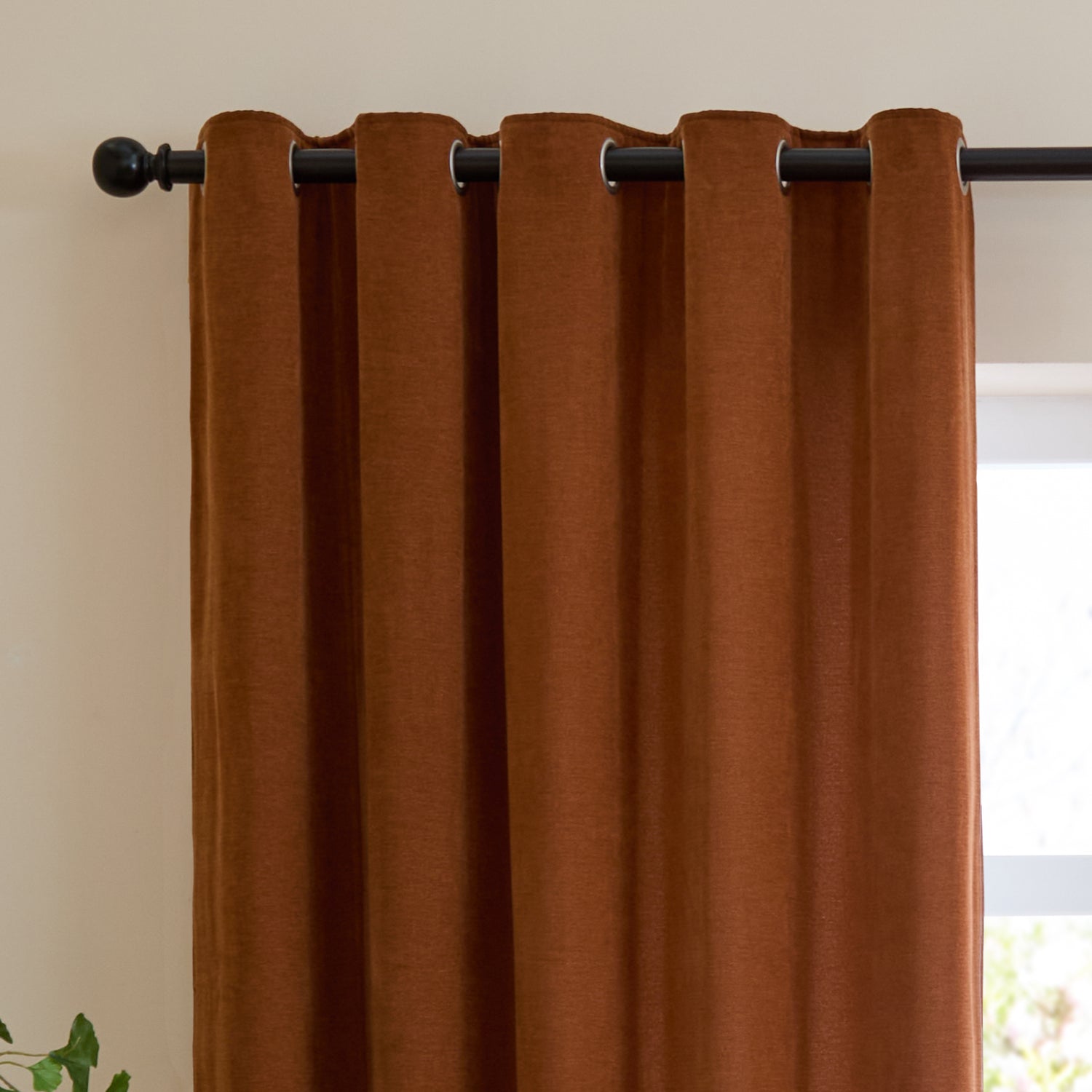 Furn Soft Chenille Ready Made Eyelet Blackout Curtains Rust
